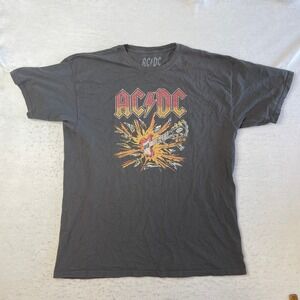 AC/DC Graphic T-Shirt Mens XL Gray Short Sleeve Rock Band Guitar Explosion Print